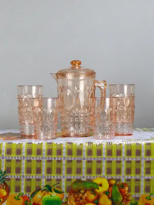 02 Plastic Novel Jug with 6 Glass Set of 7 Brown