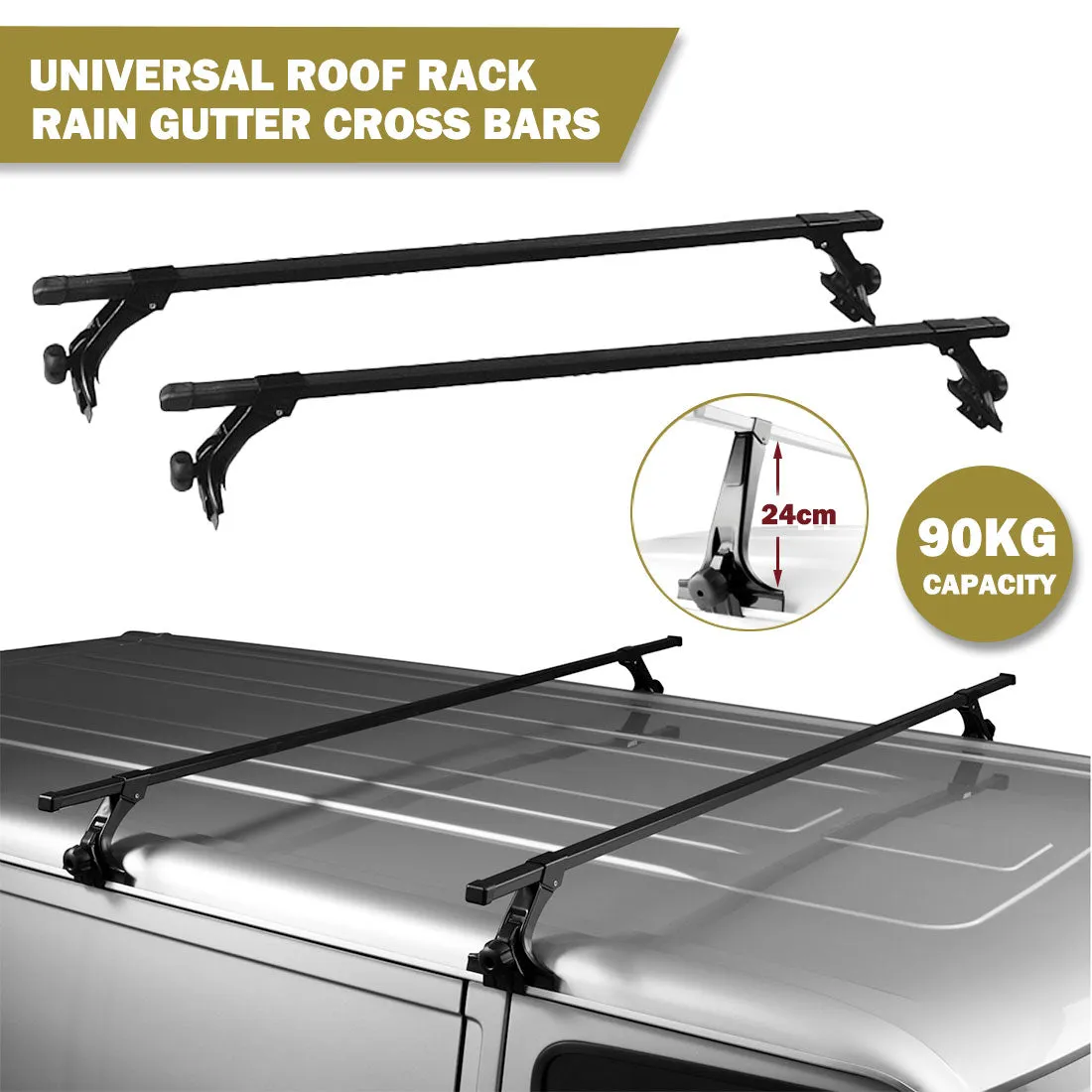 120cm Universal Rain Gutter Car Roof Racks | Black Adjustable Brackets | Large
