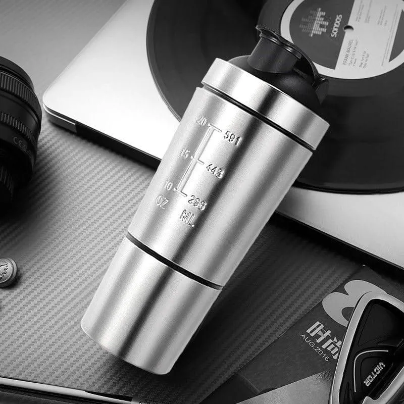 2-Compartment Stainless Steel Shaker Bottle
