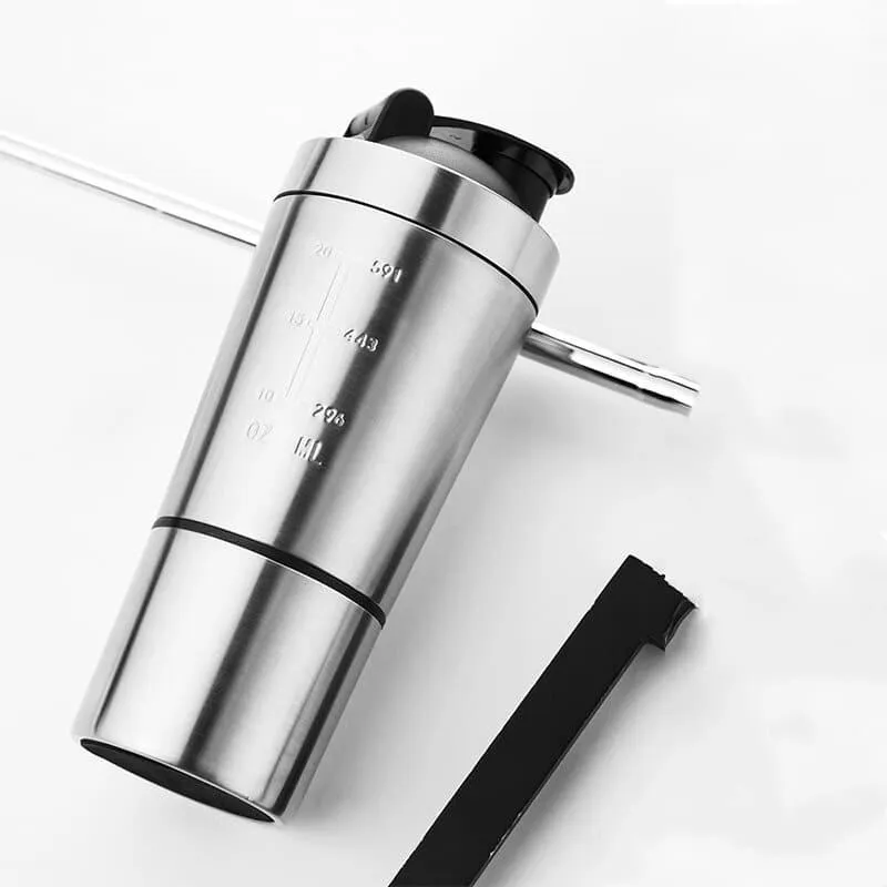 2-Compartment Stainless Steel Shaker Bottle