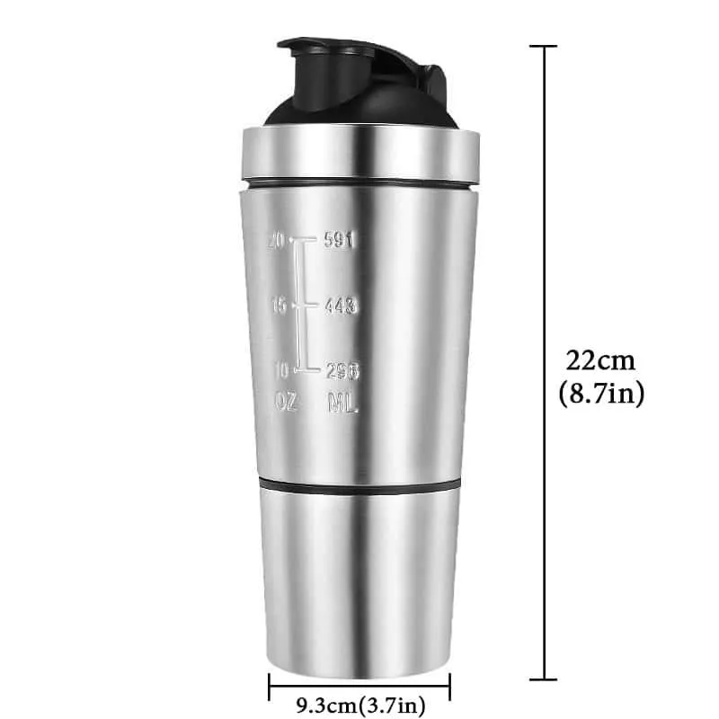 2-Compartment Stainless Steel Shaker Bottle