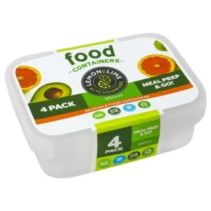 4 Pack Rectangle Disposable Food Container - 950ml