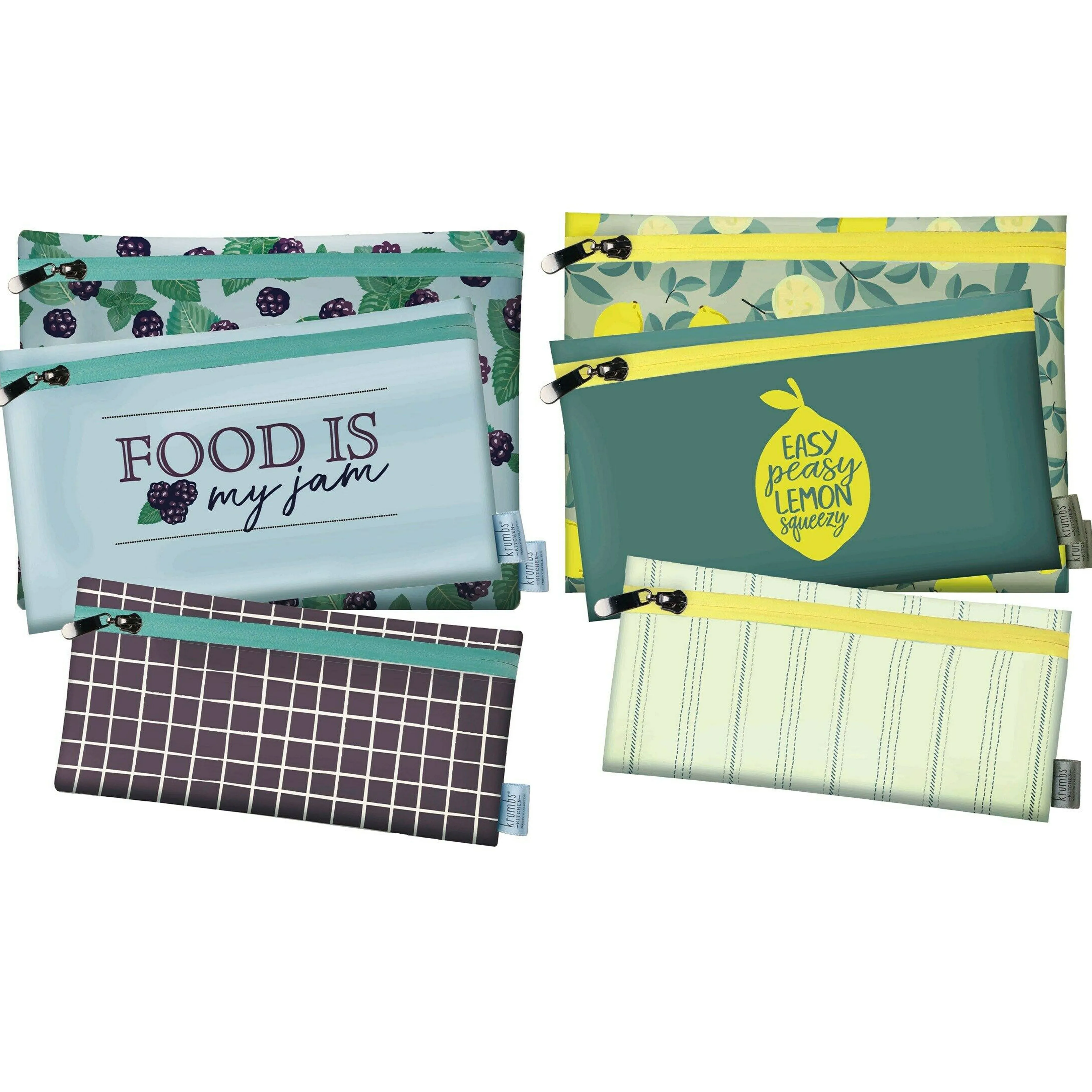 6 Pc Zippered Storage Bags Reusable Fabric Fresh Snack Veggie Fruit Food Savers