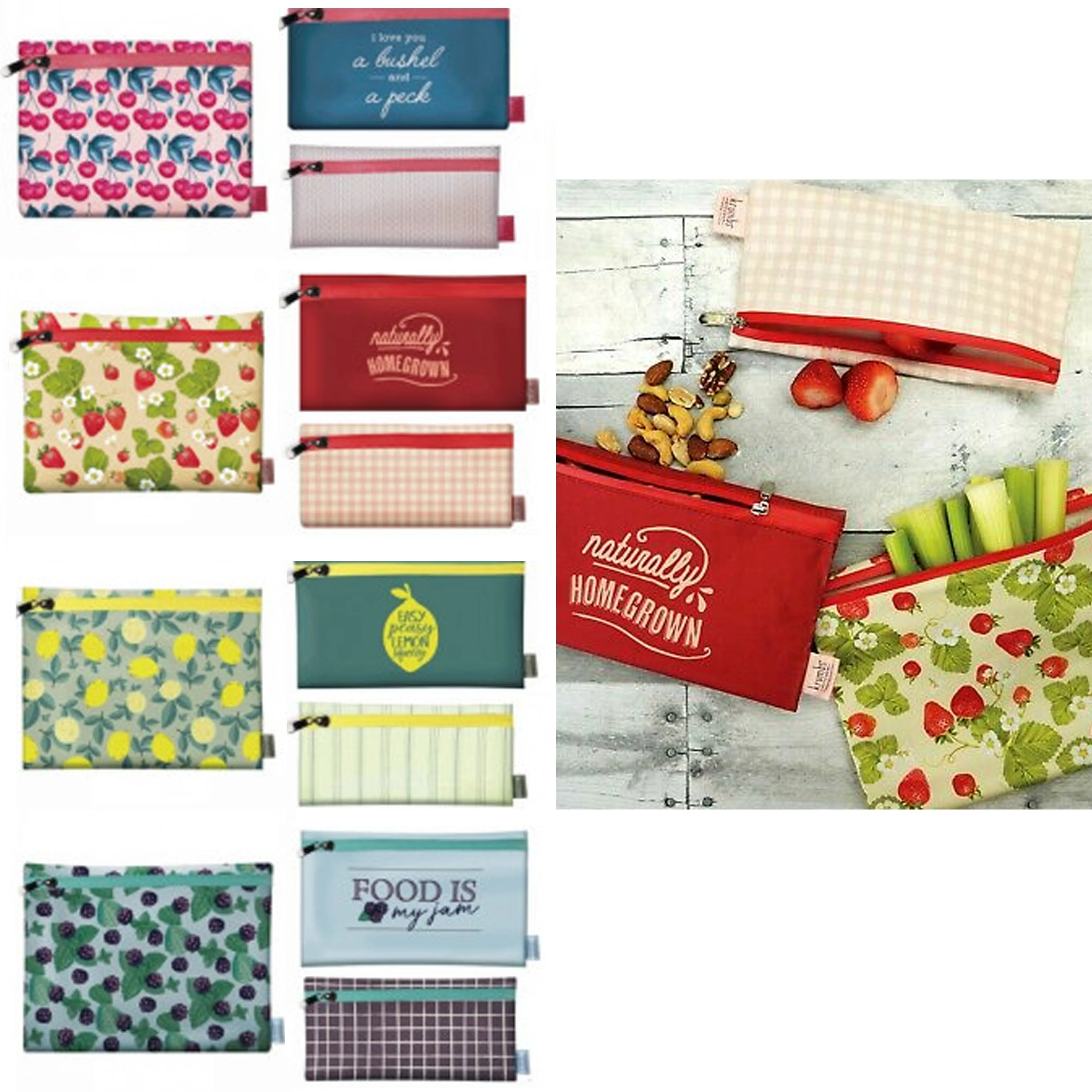 6 Pc Zippered Storage Bags Reusable Fabric Fresh Snack Veggie Fruit Food Savers