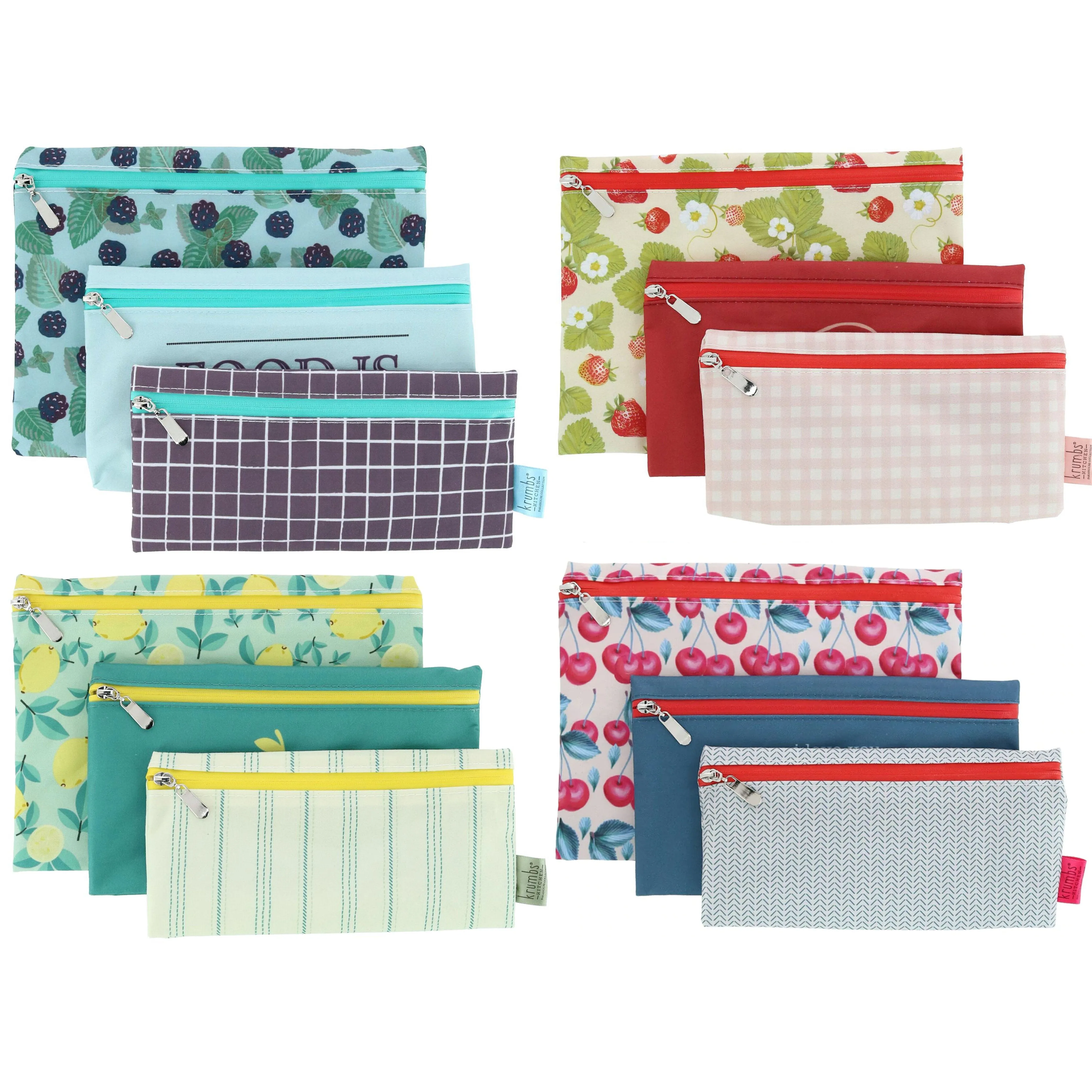 6 Pc Zippered Storage Bags Reusable Fabric Fresh Snack Veggie Fruit Food Savers