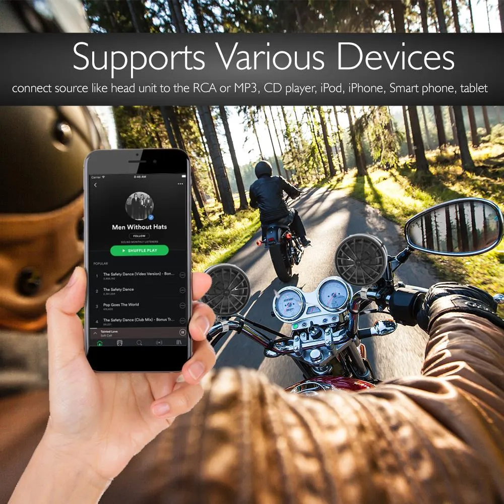 800 Watt Weatherproof Motorcycle/Atv/Snowmobile Amplifier System W/Dual Handle-Bar Mount, Speakers & Ipod/Mp3 Input