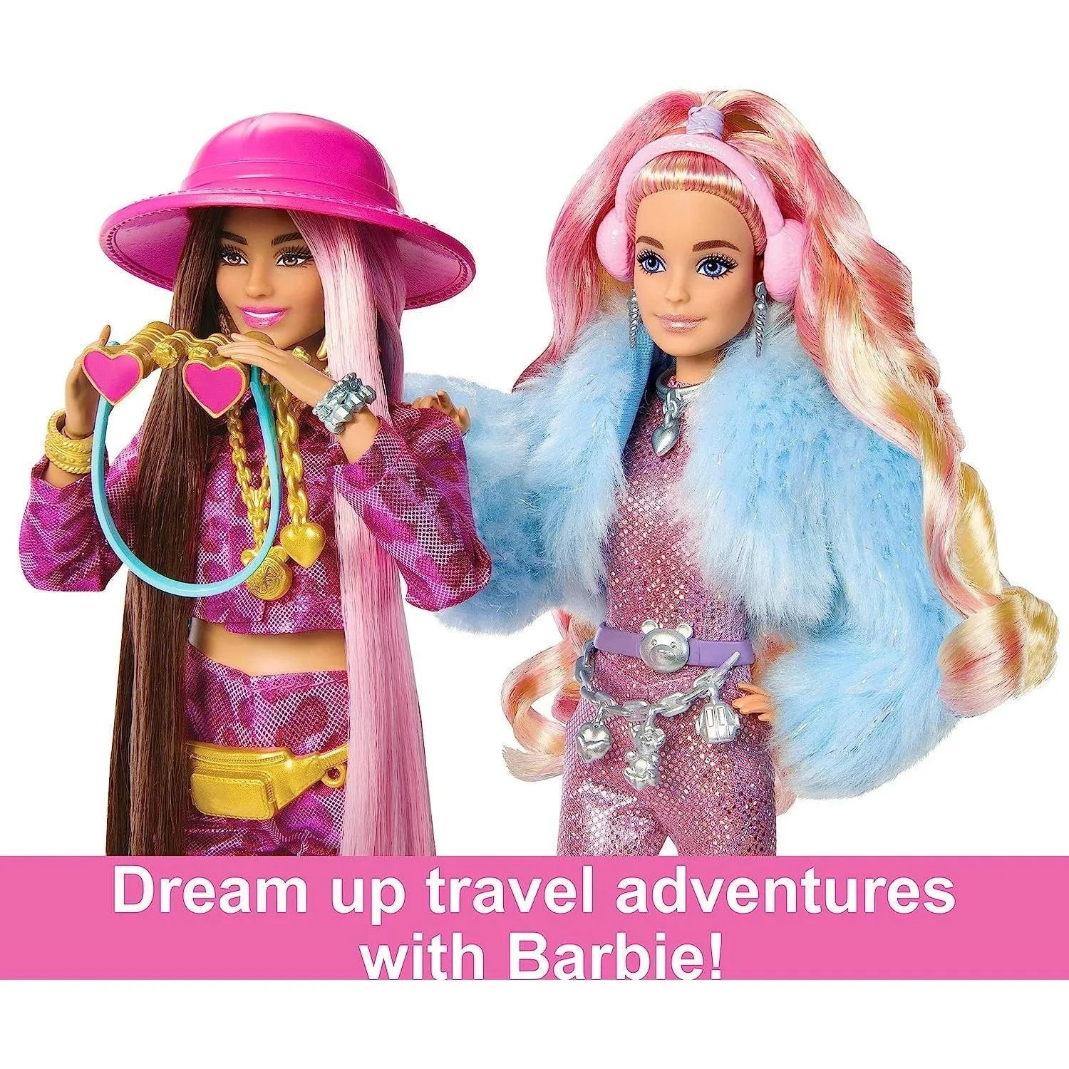 Barbie Extra Fly Doll with Snow-Themed Travel Clothes & Accessories, Sparkly Pink Jumpsuit & Faux Fur Coat