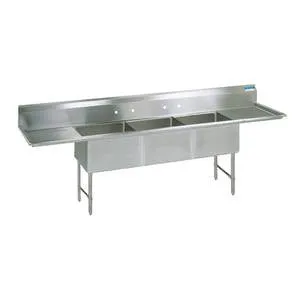 BK Resources Three Compartment Sink with Two Drainboard - 24" x 24" Compartment BK Resources Three Compartment Sink with Two Drainboard - 24" x 24" Compartment