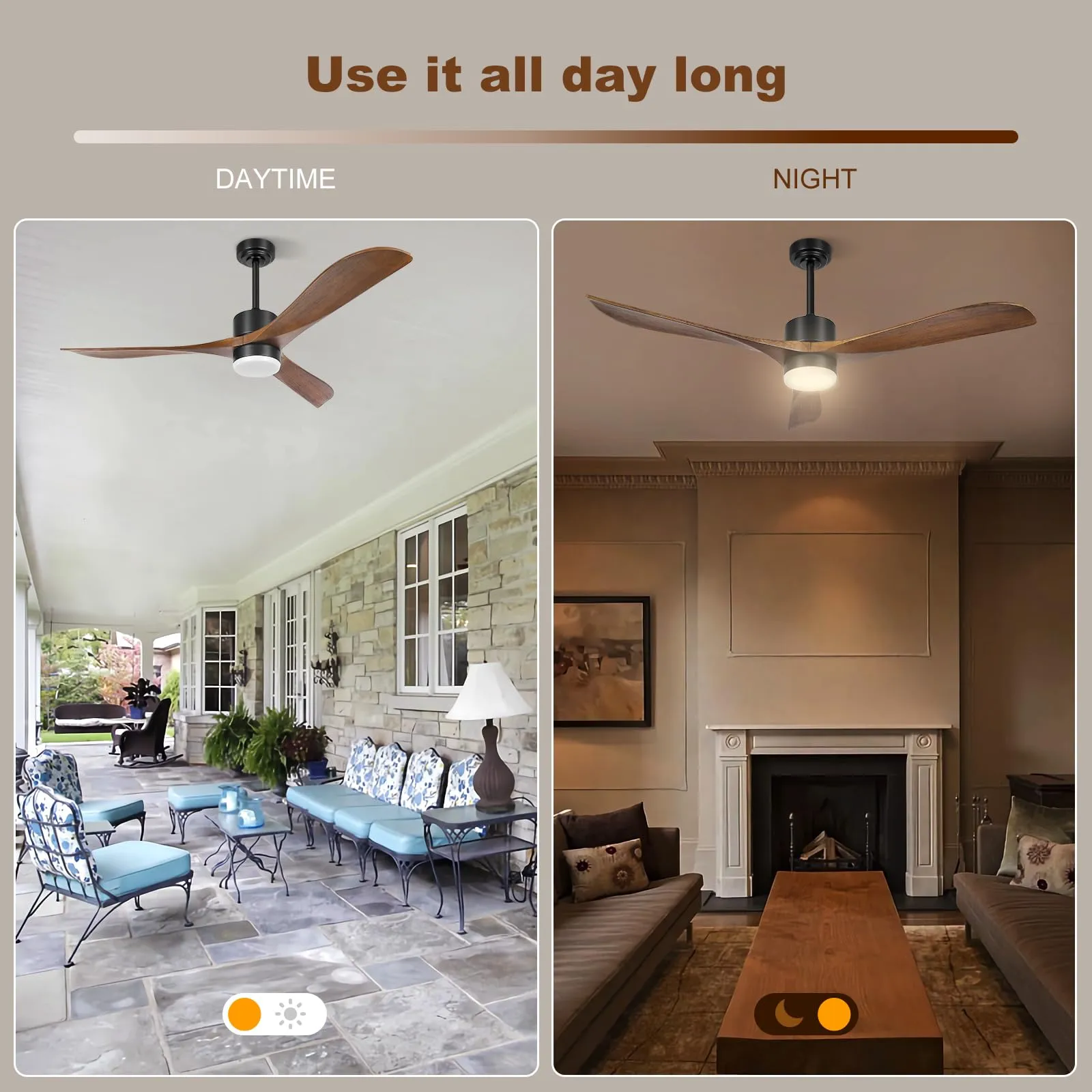 Ceiling Fans with Lights Remote Control, 56" Indoor Wood Ceiling Fan with Light Memory for Patio Gazebo Living Room Bedroom, Walnut & Matte Black
