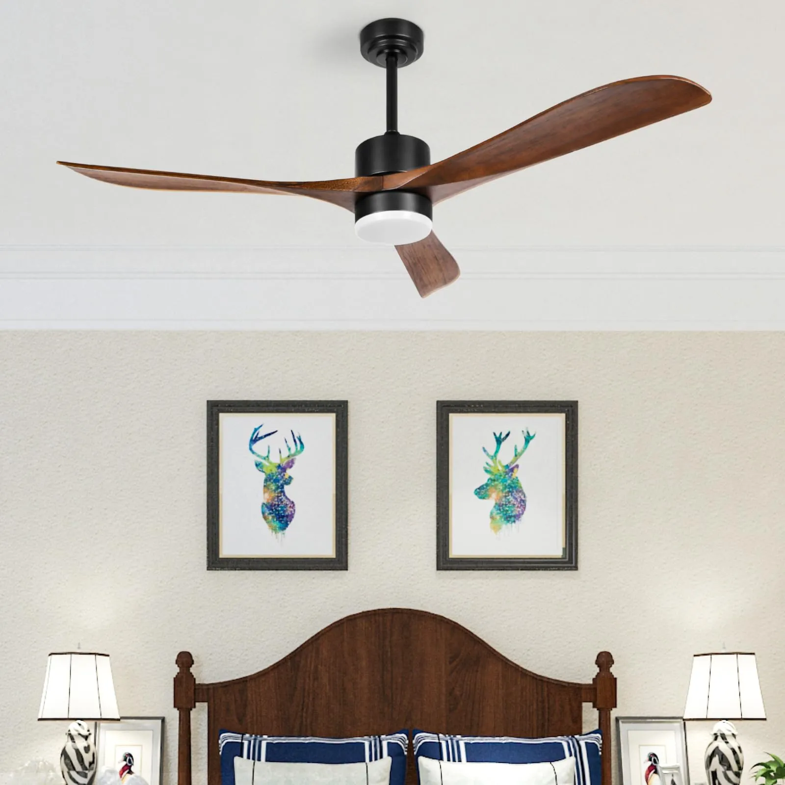 Ceiling Fans with Lights Remote Control, 56" Indoor Wood Ceiling Fan with Light Memory for Patio Gazebo Living Room Bedroom, Walnut & Matte Black