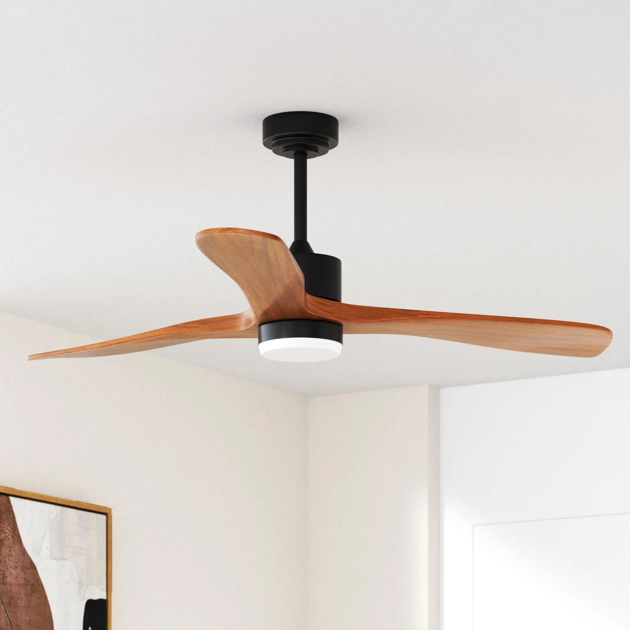 Ceiling Fans with Lights Remote Control, 56" Indoor Wood Ceiling Fan with Light Memory for Patio Gazebo Living Room Bedroom, Walnut & Matte Black
