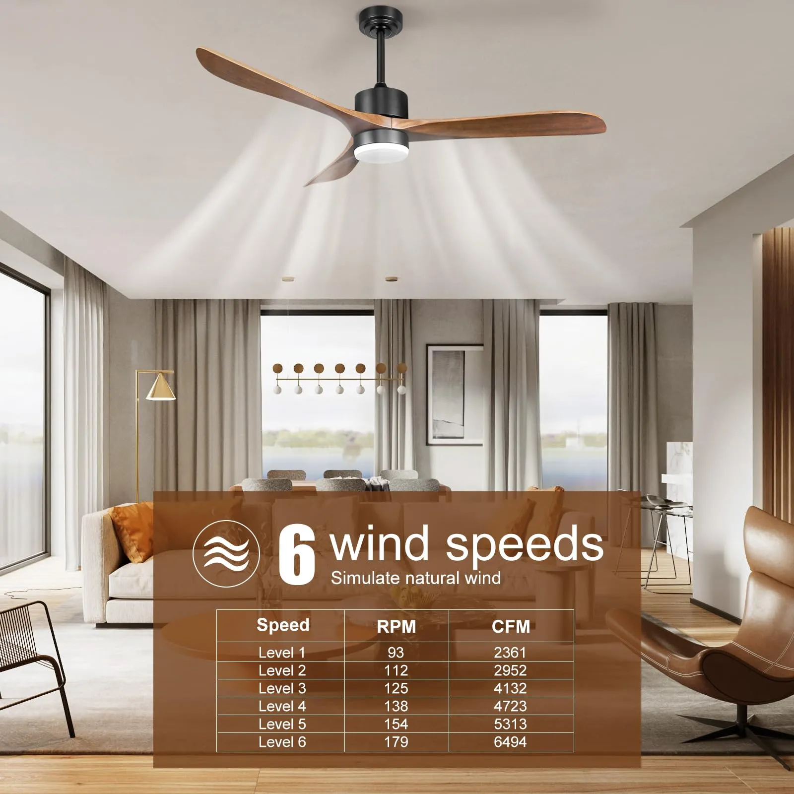 Ceiling Fans with Lights Remote Control, 56" Indoor Wood Ceiling Fan with Light Memory for Patio Gazebo Living Room Bedroom, Walnut & Matte Black