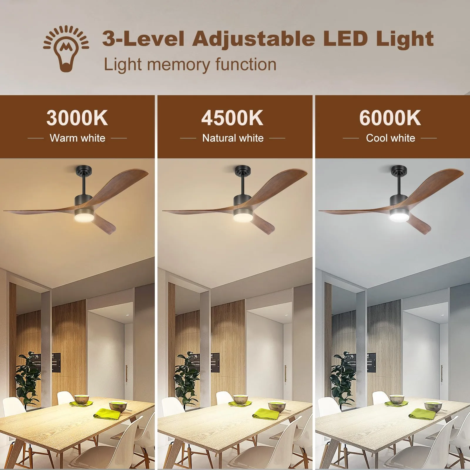 Ceiling Fans with Lights Remote Control, 56" Indoor Wood Ceiling Fan with Light Memory for Patio Gazebo Living Room Bedroom, Walnut & Matte Black