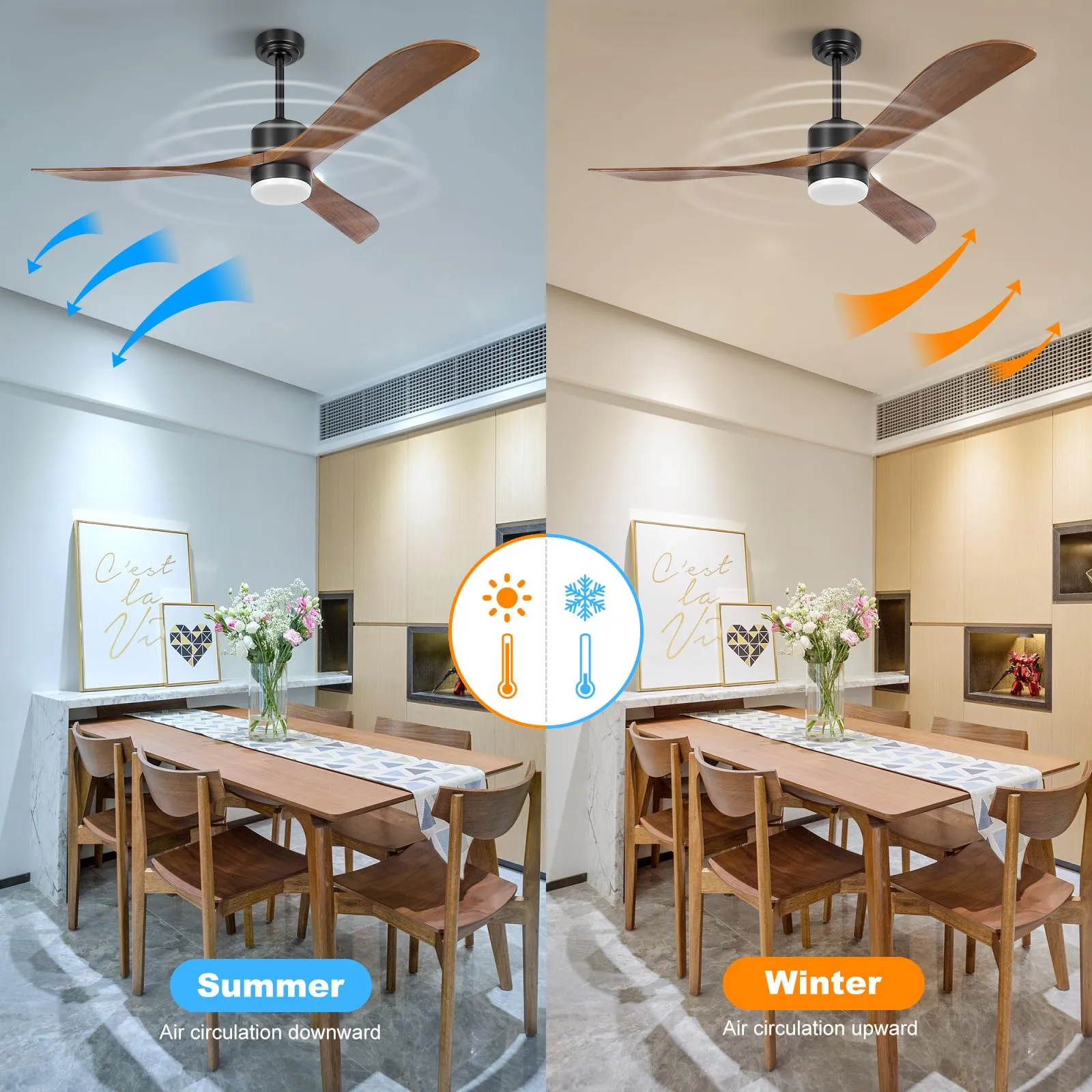 Ceiling Fans with Lights Remote Control, 56" Indoor Wood Ceiling Fan with Light Memory for Patio Gazebo Living Room Bedroom, Walnut & Matte Black