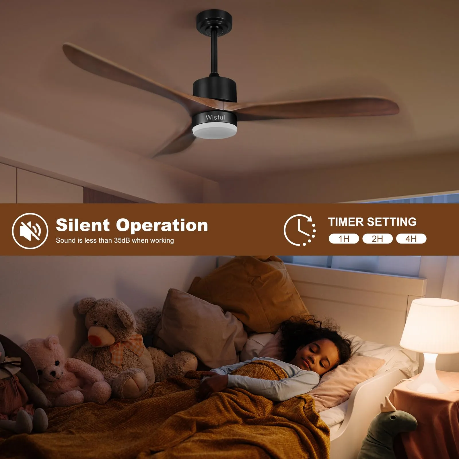 Ceiling Fans with Lights Remote Control, 56" Indoor Wood Ceiling Fan with Light Memory for Patio Gazebo Living Room Bedroom, Walnut & Matte Black