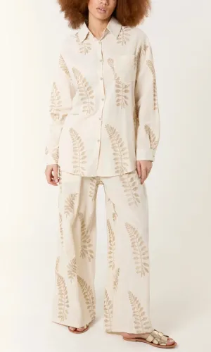 CREAM AND GOLD EMBROIDERY LEAF SHIRT & TROUSER CO-ORD SET CREAM AND GOLD EMBROIDERY LEAF SHIRT & TROUSER CO-ORD SET