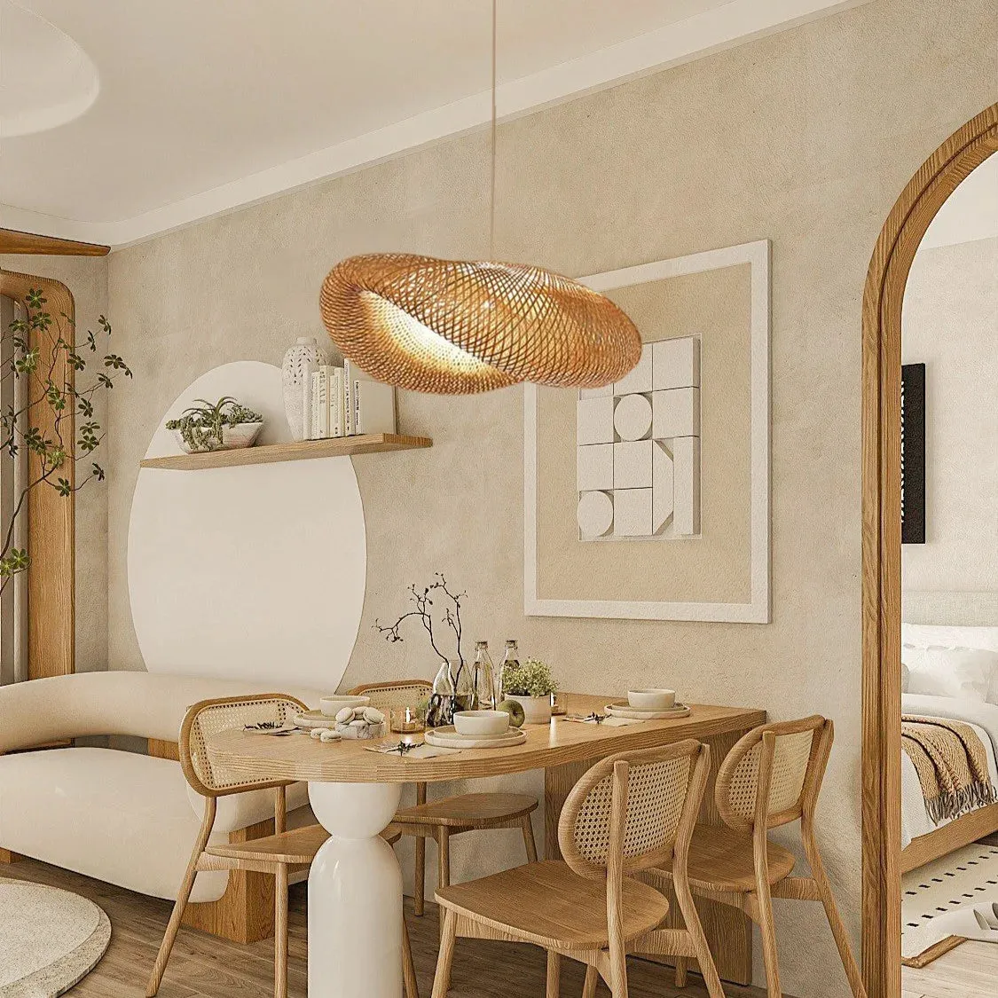 Double Layers Waving Bamboo Pendant Lamp