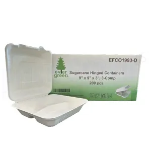 EverGreen SC1993-GV Sugarcane Take-Out Container 9 x 9 x 3 3-Comp | Denson CFE