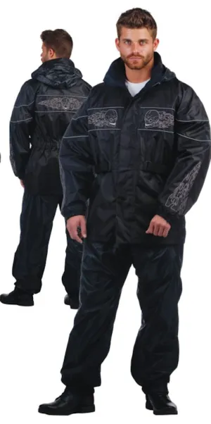 Mens REVOLUTION GEAR Traditional Nylon Rainsuit With Skull