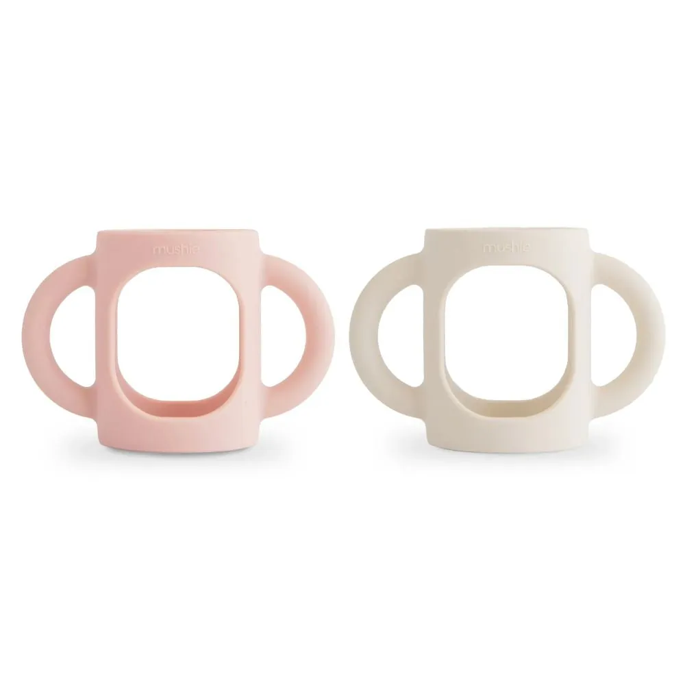 Mushie Silicone Bottle Handles 2-Pack Blush/Shifting Sand