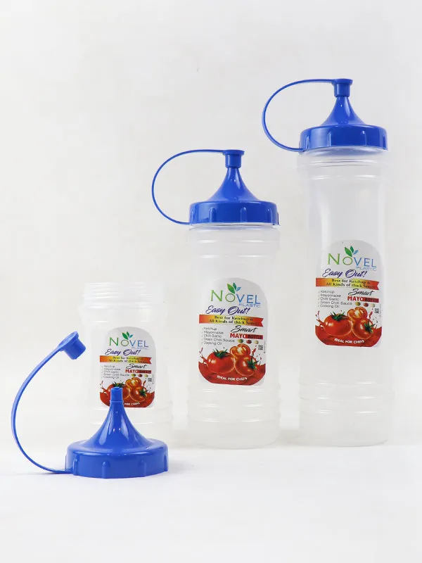 Novel Transparent Pack of 3 Ketchup Bottle Blue