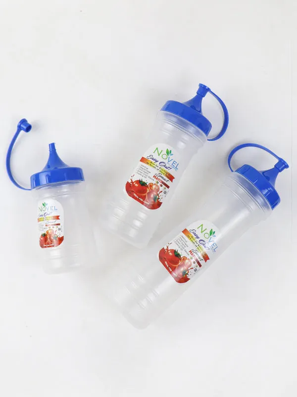 Novel Transparent Pack of 3 Ketchup Bottle Blue