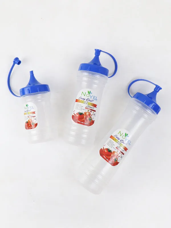 Novel Transparent Pack of 3 Ketchup Bottle Blue