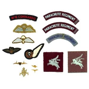 Original British WWII Airborne Parachute Regiment Insignia Badge and Pin Set