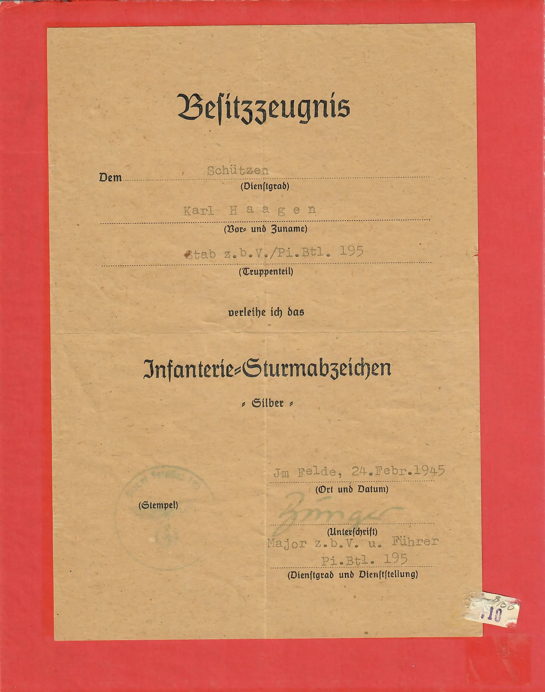 Original German WWII Silver Grade Infantry Assault Badge with Award Document