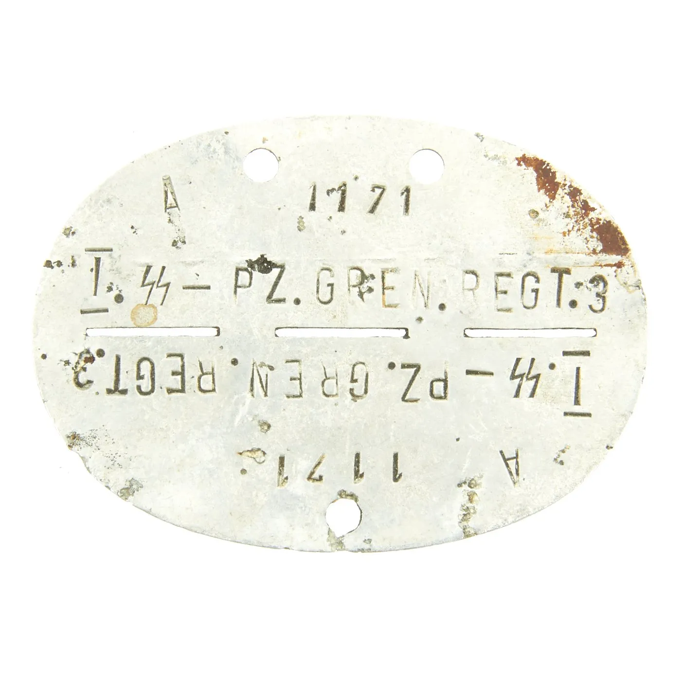 Original German WWII SS Identity Disc Dog Tag - 3rd Panzer Grenadier Regiment