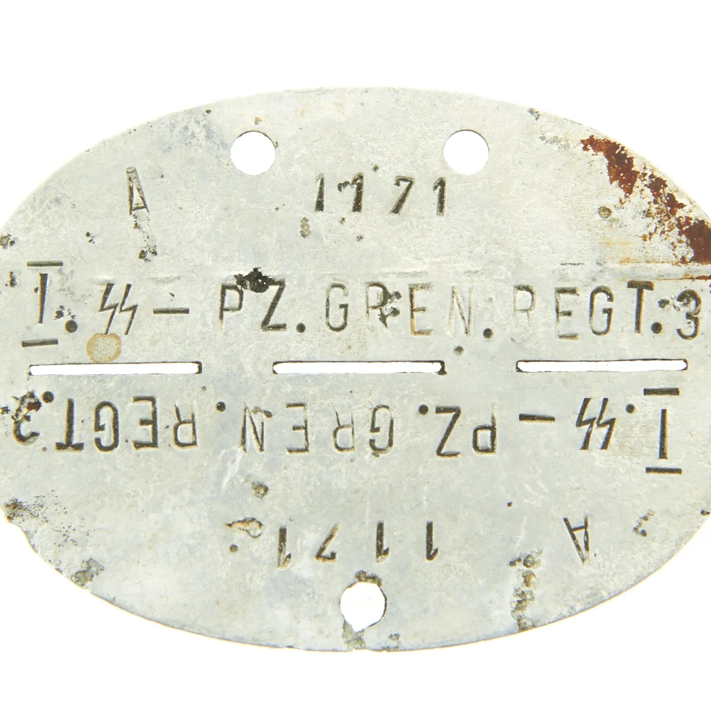 Original German WWII SS Identity Disc Dog Tag - 3rd Panzer Grenadier Regiment