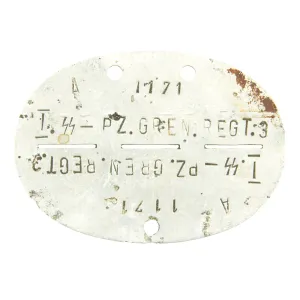 Original German WWII SS Identity Disc Dog Tag - 3rd Panzer Grenadier Regiment