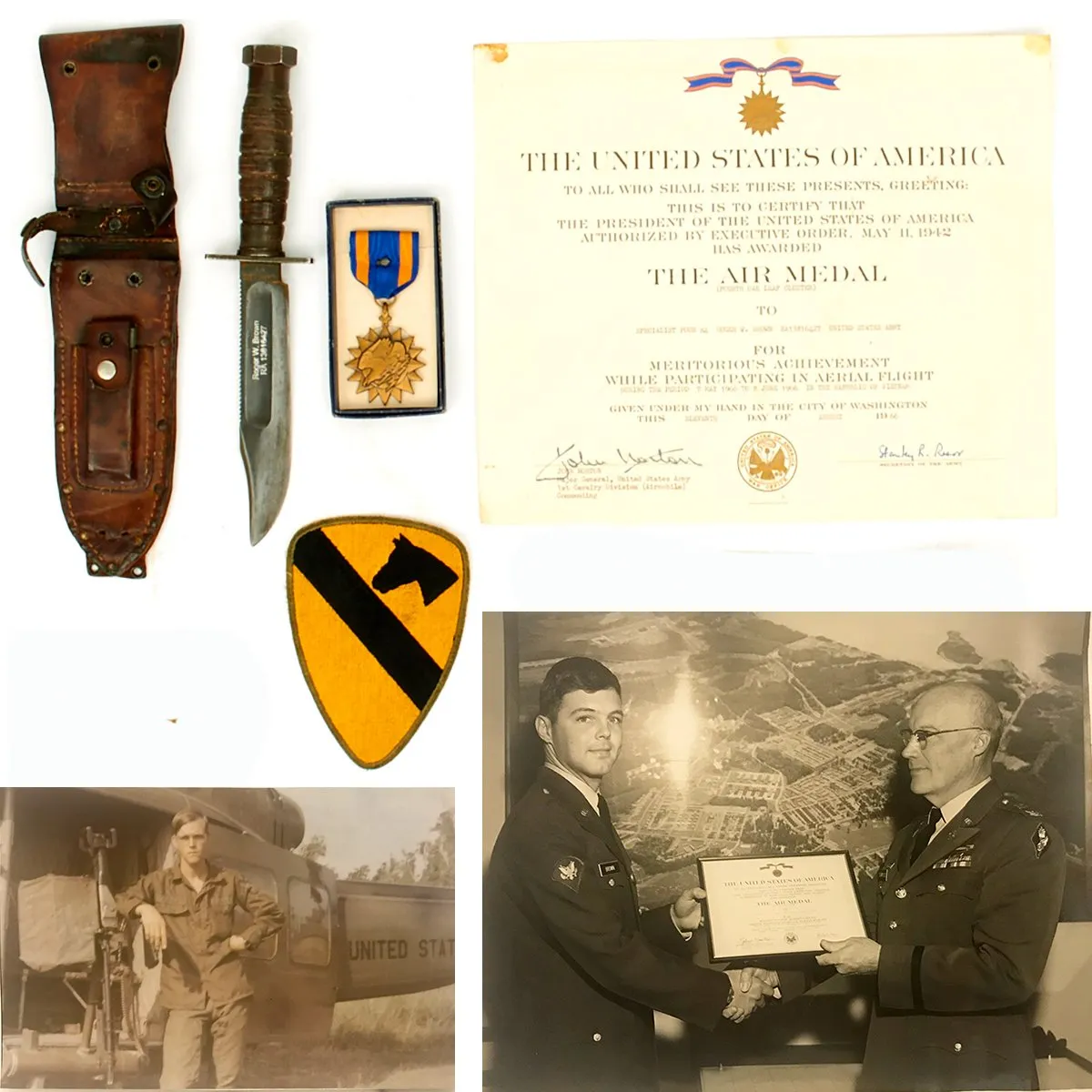 Original U.S. Vietnam War 1st Air Cavalry Helicopter Gunner Pilot Knife and Air Medal Grouping