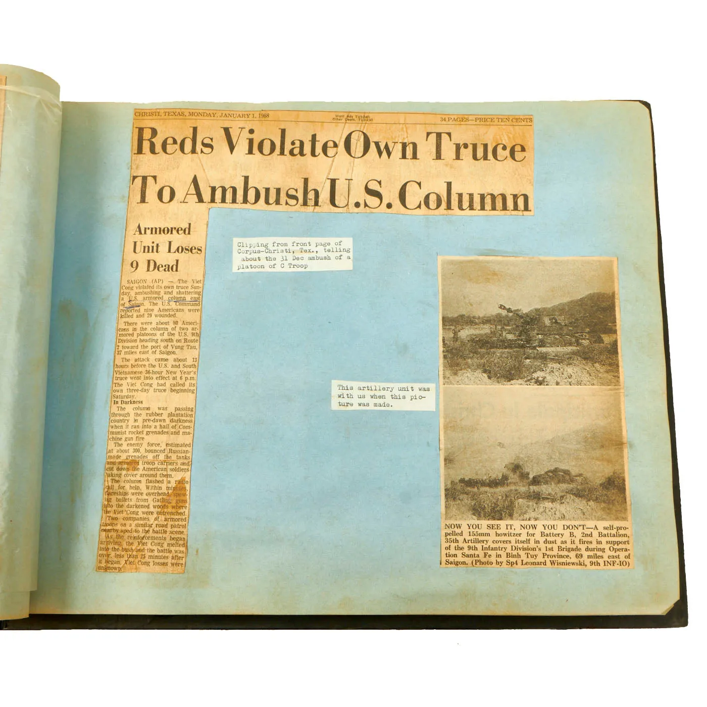 Original U.S. Vietnam War Named 3rd Squadron, 5th Cavalry Regiment, 9th Infantry Division Photo Album of Captain John Reichley - Over 120 Photos and Magazine / Newspaper Clippings