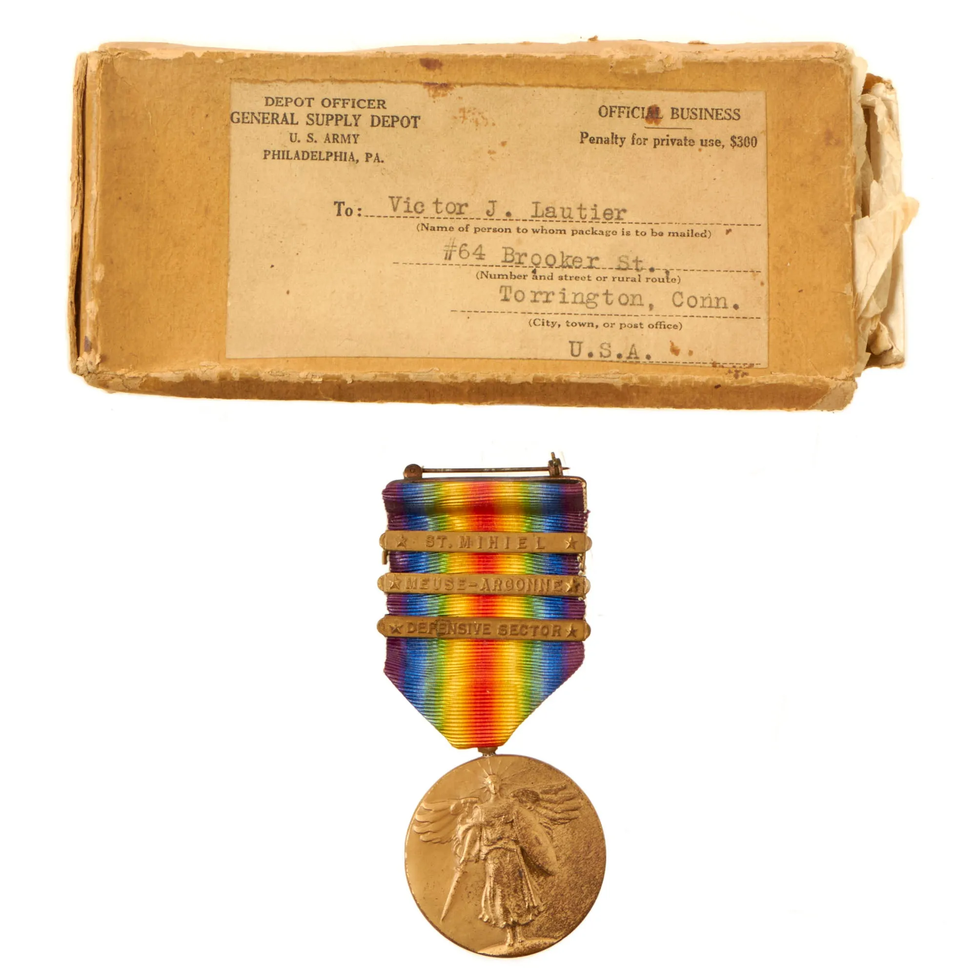Original U.S. WWI 82nd Division Named Victory Medal Grouping with Collar Discs & Documents - Chief Mechanic, 321st Field Artillery Regiment