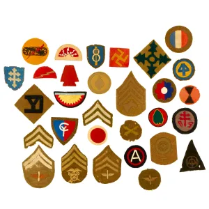 Original U.S. WWI to WWII Chevron and Shoulder Sleeve Insignia Patch Lot - 30 Items