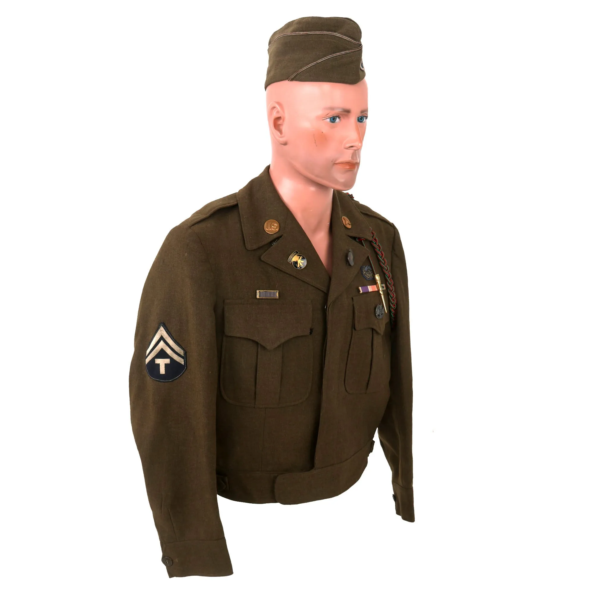 Original U.S. WWII 17th Airborne Glider Troops Combat Medic Ike Jacket and Overseas Cap with Bullion Embroidered Insignia