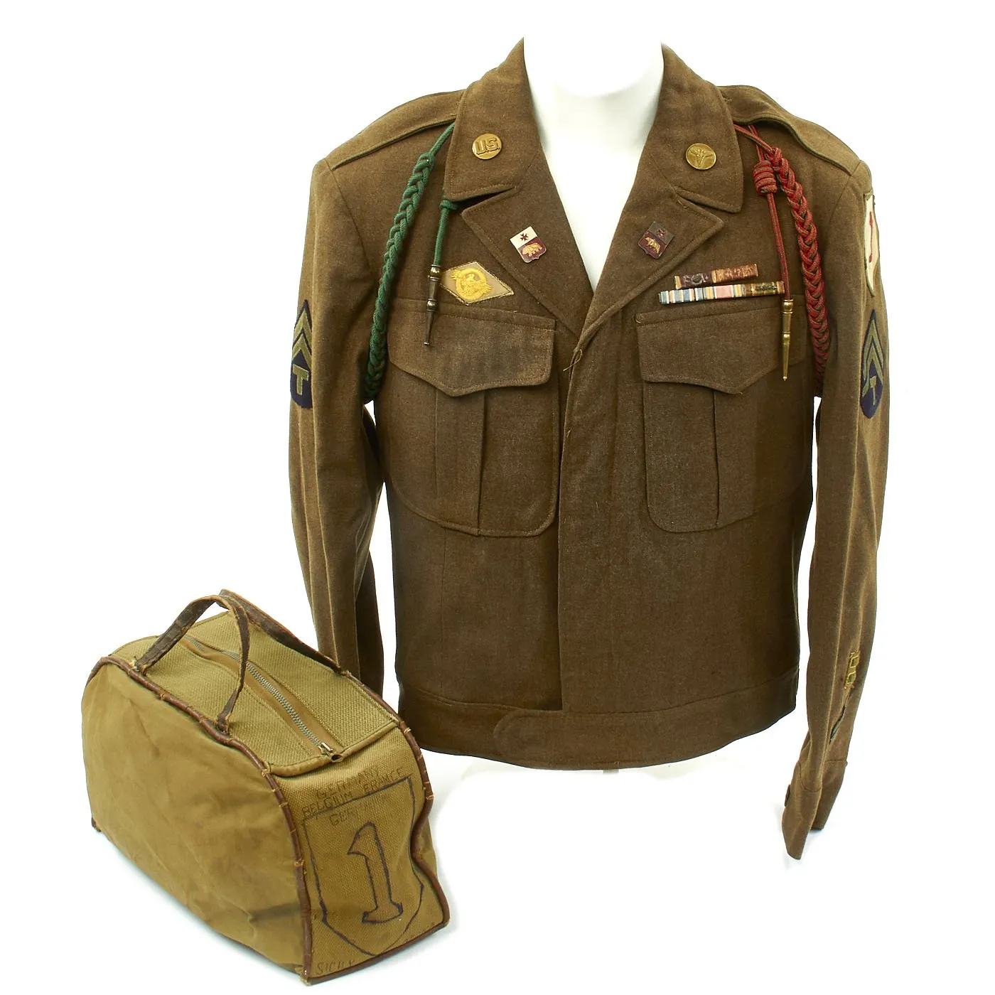 Original U.S. WWII 1st Infantry Division Ike Jacket with Bag- 1st Medical Battalion