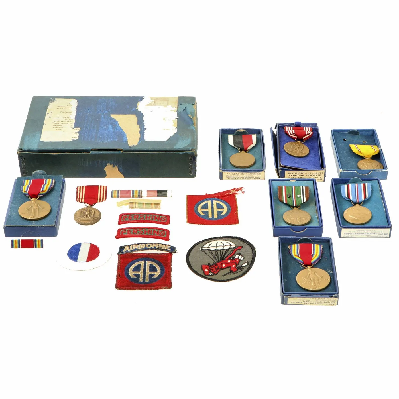 Original U.S WWII 508th Parachute Infantry Regiment 82nd Airborne Insignia and Medal Grouping