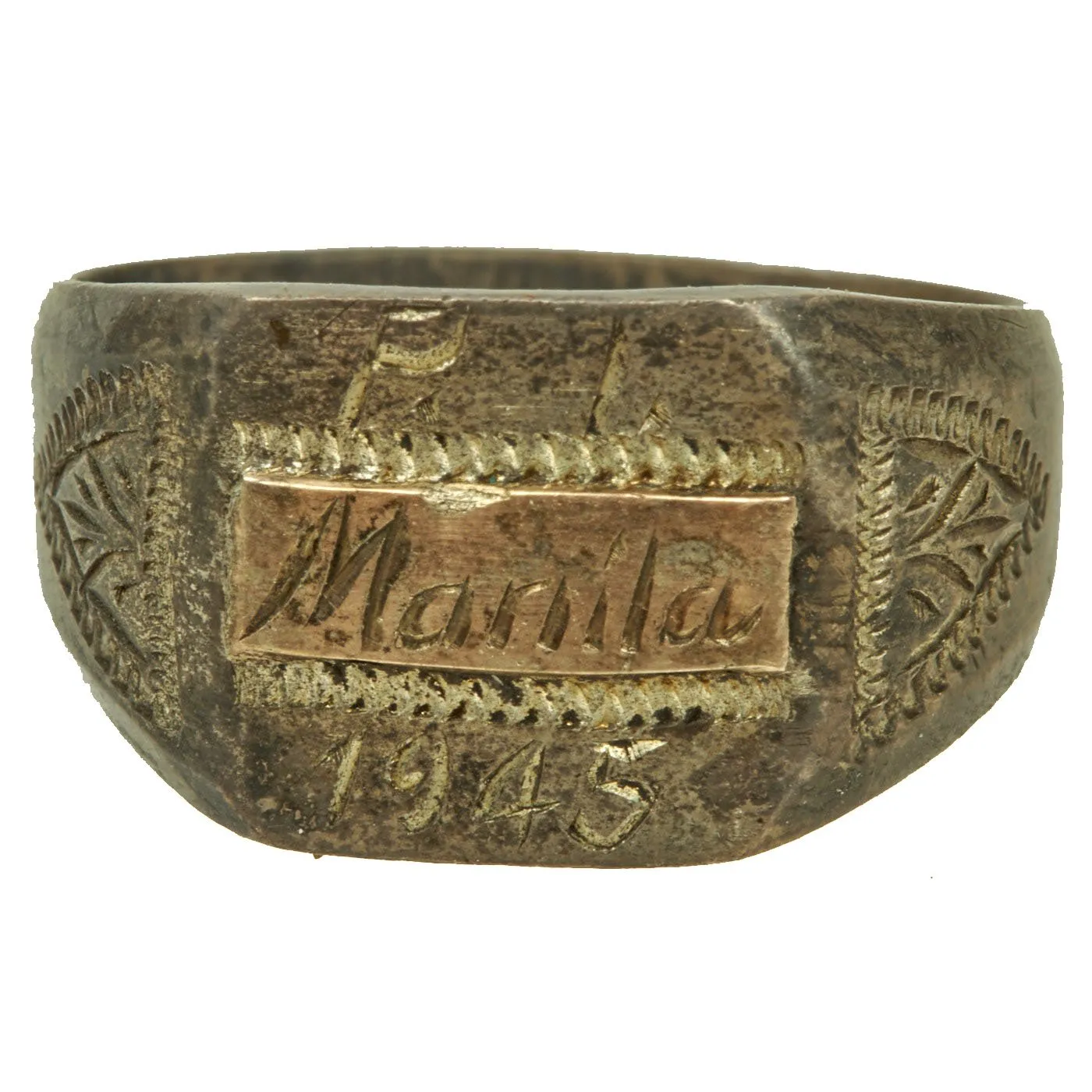Original U.S. WWII Souvenir Ring Set - Bari Italy 1944, Manila 1945 & 90th Infantry Division