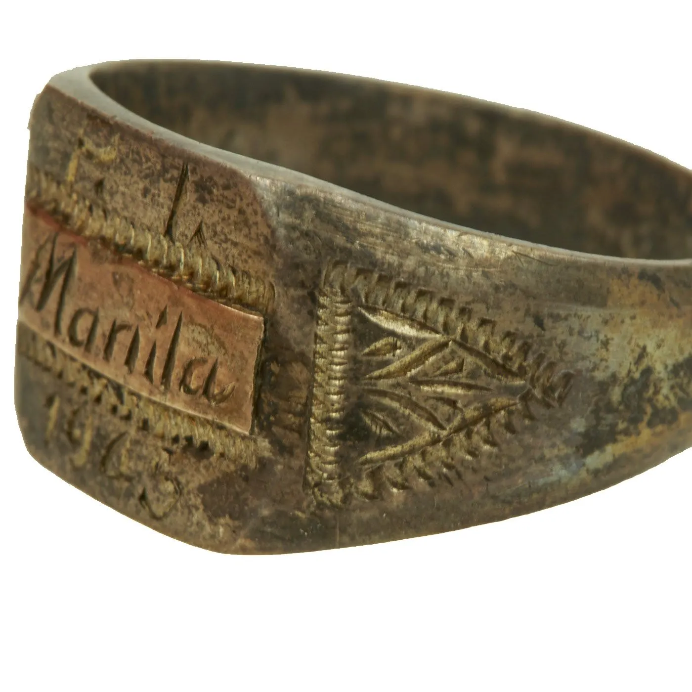 Original U.S. WWII Souvenir Ring Set - Bari Italy 1944, Manila 1945 & 90th Infantry Division