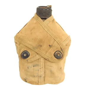 Original U.S. WWII US Marine Corps 3rd Type Canteen Cover With Canteen - UNIS Marked For H&S Company, 2nd Battalion, 25th Marine Regiment, 4th Marine Division