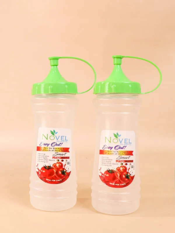 Pack Of 2 Green Novel Transparent Medium Ketchup Bottle