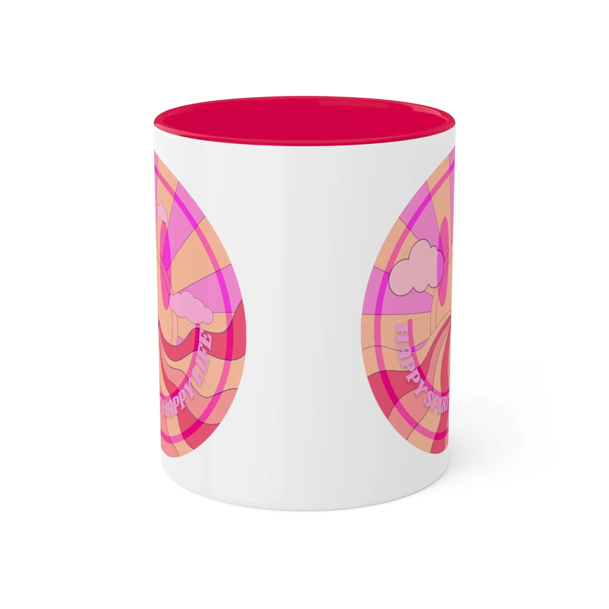 Retro Happy Spirit Happy Life Aesthetic Mug, Smile Face Mug, Trendy Coffee Mug, Tumblr Mug, Aesthetic Happy Life Gift, Aesthetic Pink Mug