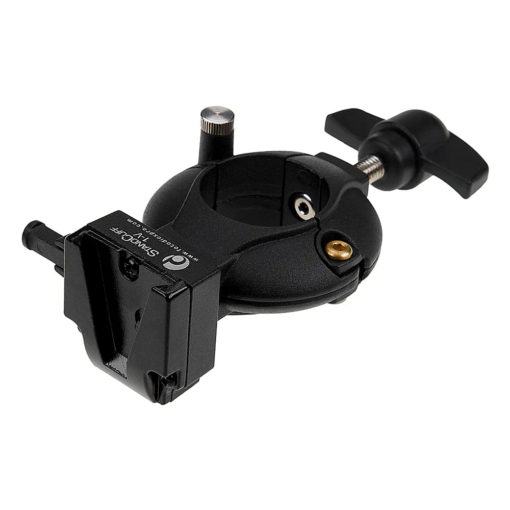 StandCuff 1-V - Compact V-Lock Battery Stand Mount for 20-35mm Diameter Pole Section, All Metal Construction w/ Geared locking Mechanism