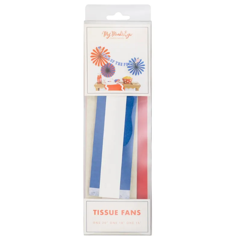 Tissue Party Fans in Red/White/Blue - Set of 3