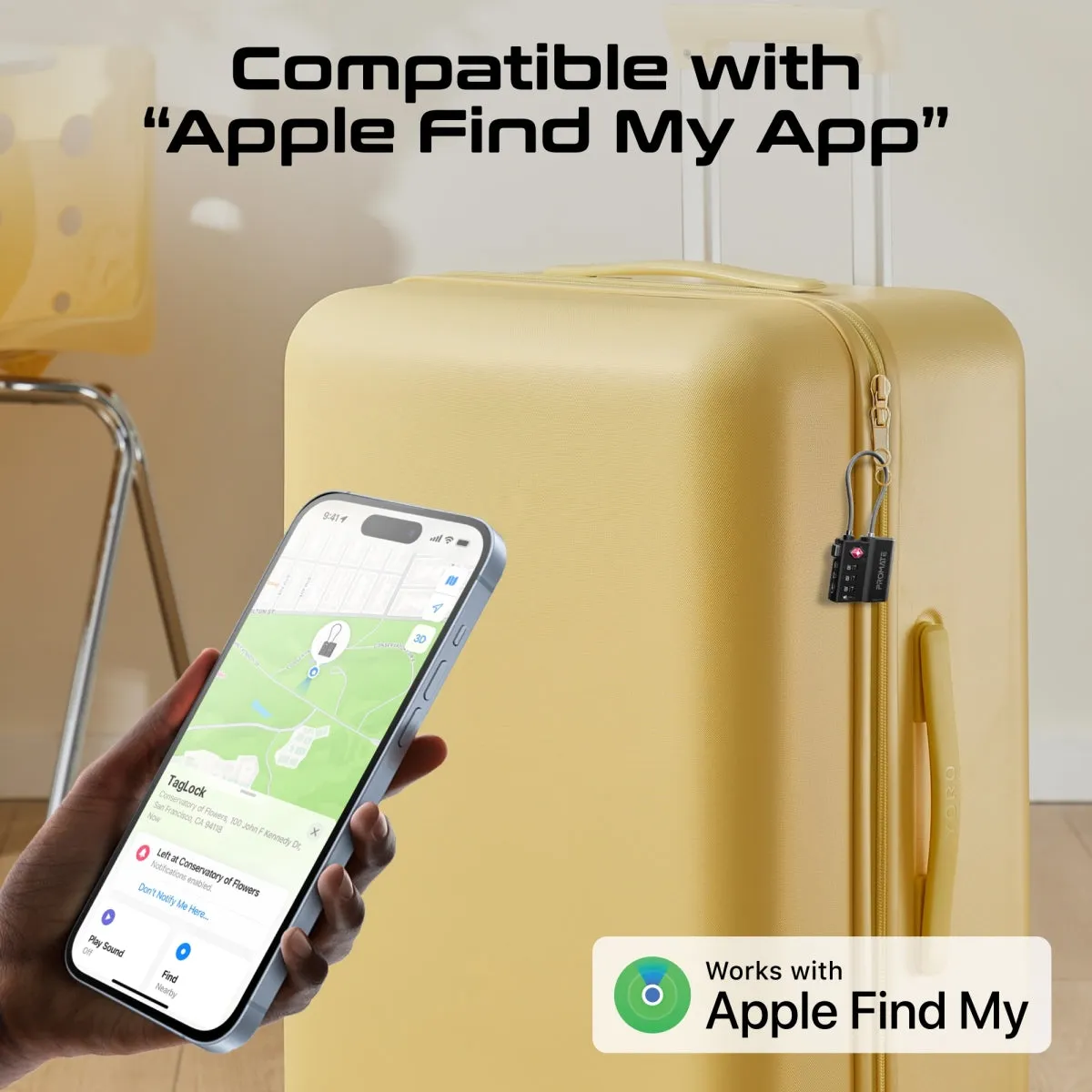TSA Luggage Lock with Smart Precision Tracking Tag, works with Find My App