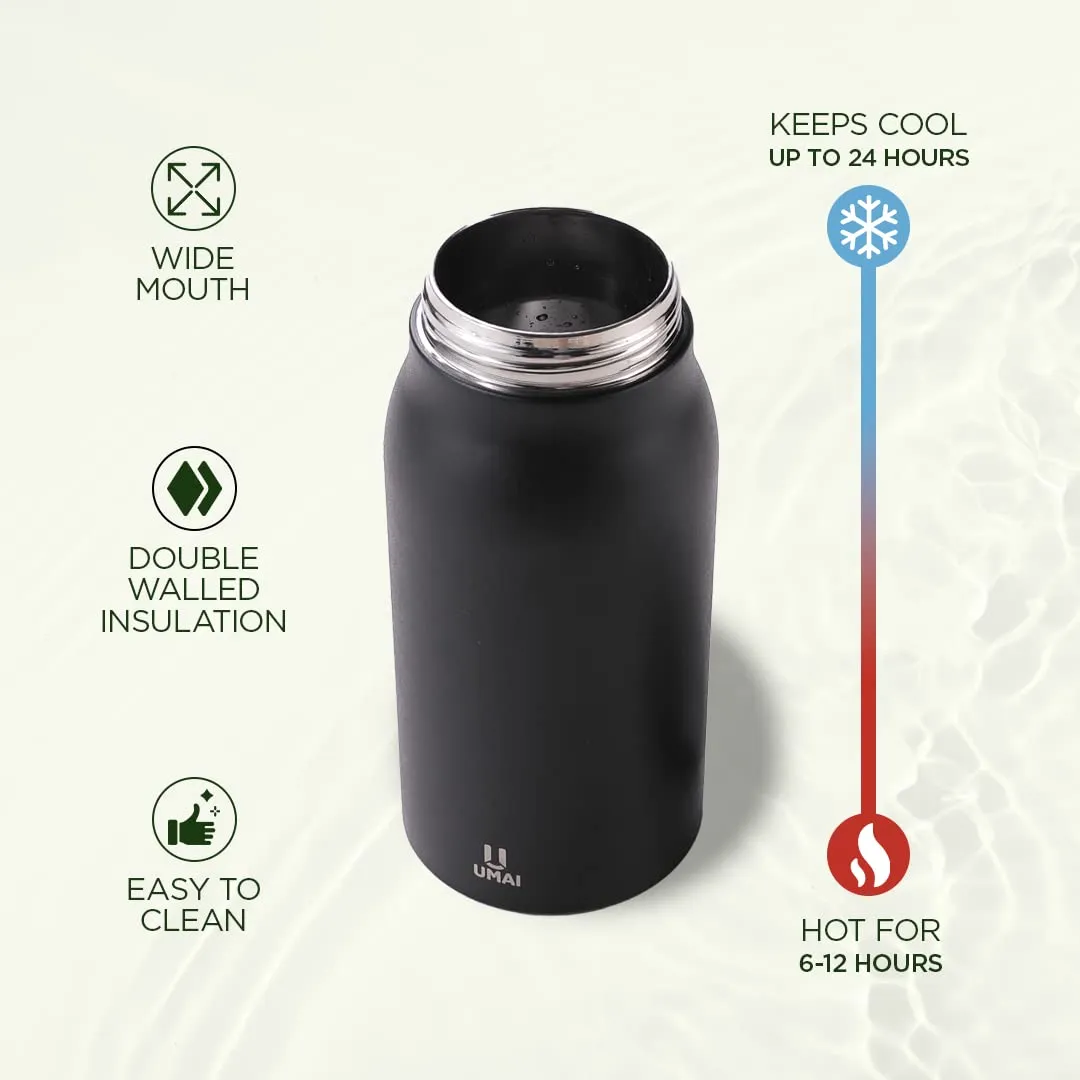 UMAI Office Desk Essentials Combo - Insulated Stainless Steel Bottle 1L and Keyboard Wrist Pad | Office Table Accessories | Office Accessories | Office Products